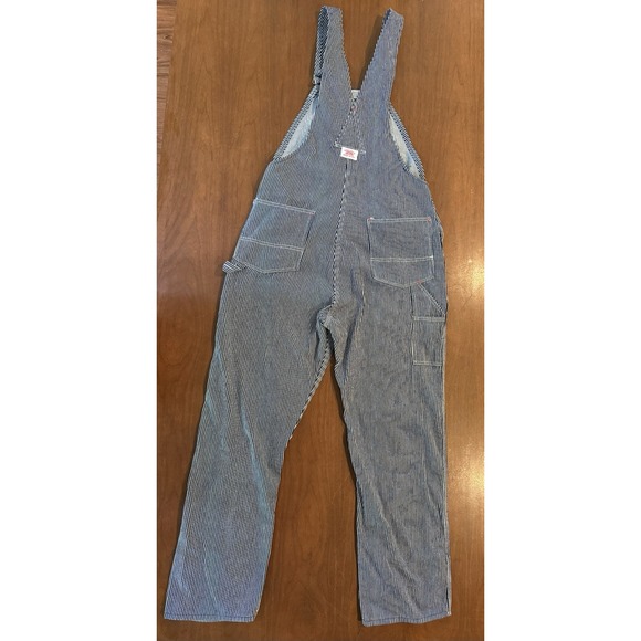 Round House Bib Overalls 38 X 32 Striped 100% Cotton Adjustable Straps - Picture 4 of 8